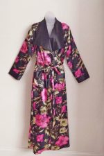 Kathryn-Black & Fuchsia Floral Wrap Robe-1937